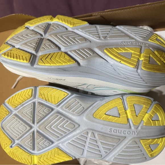Saucony White and Yellow Athletic Shoes with Cushioned Sole - Picture 3 of 5